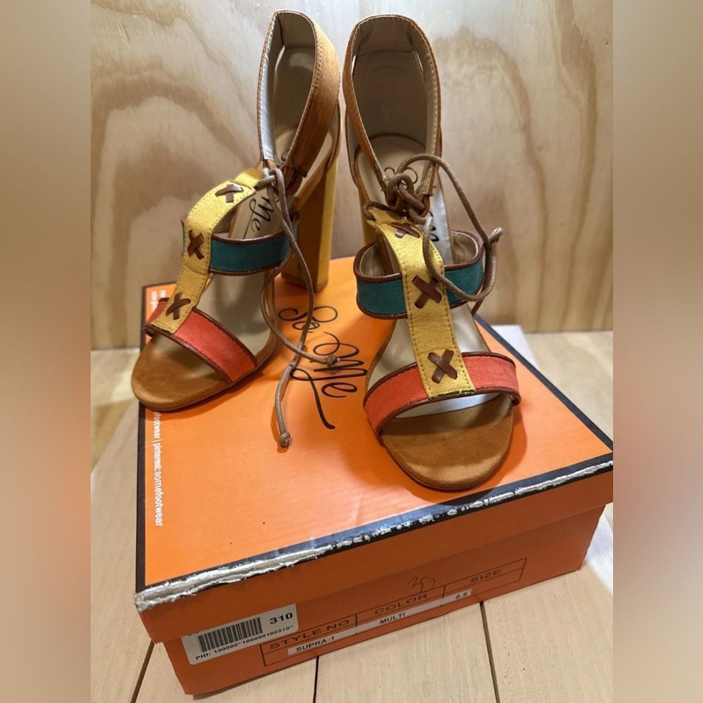 So Me Supra Women's Strapped Heel Multi Colored Suede Sandals Size 6.5 New / Box